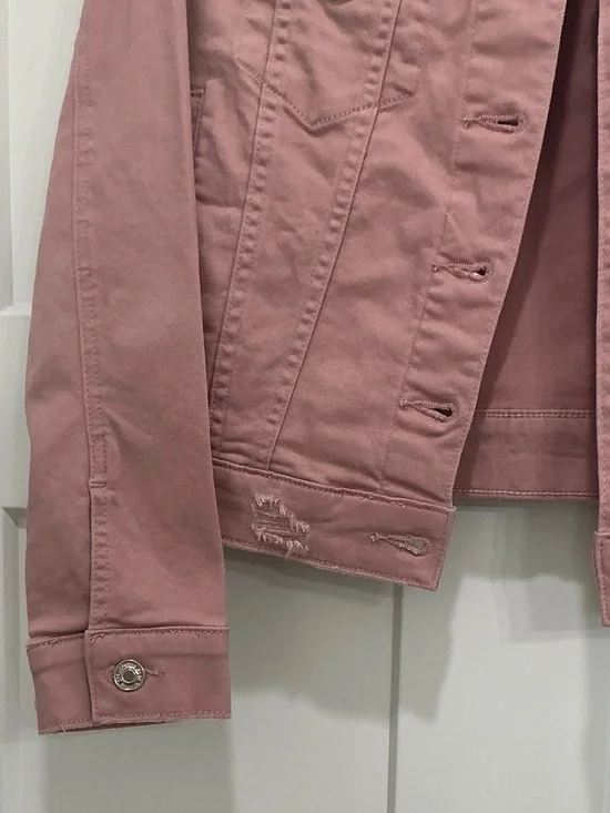 Studio Blue Pink Distressed Denim Jacket - Women - Picture 3 of 5